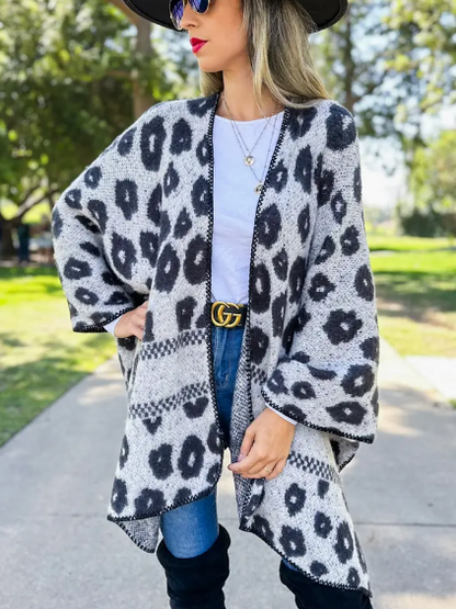 Grey Leopard Knitted Cardigan