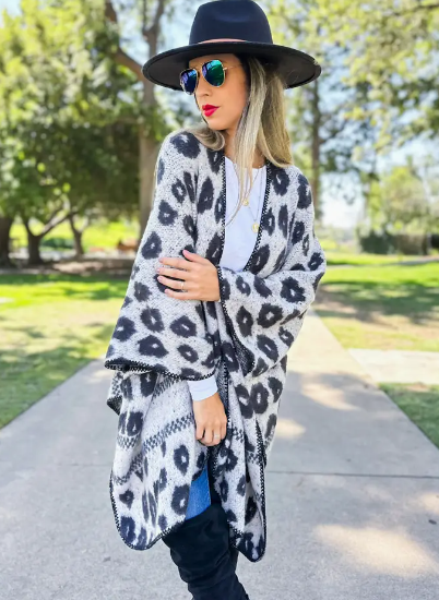 Grey Leopard Knitted Cardigan