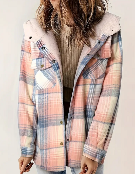 Women's Hooded Plaid Fleece Lined Jacket