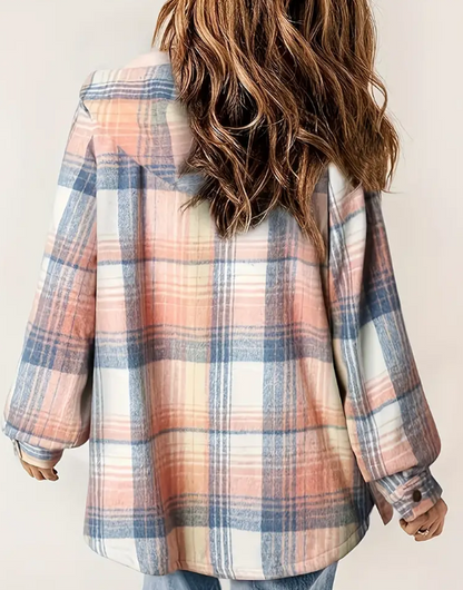 Women's Hooded Plaid Fleece Lined Jacket