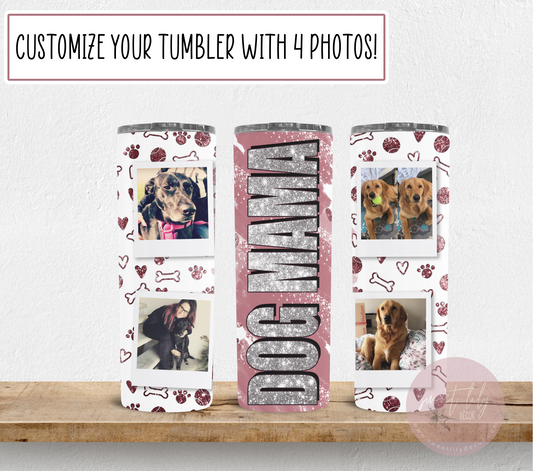 Dog Mama Glitter Personalized Photo 20 oz. Skinny Tumbler