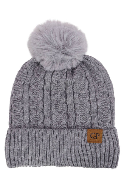 Heathered Cable Knitted Fleece Lined Beanie