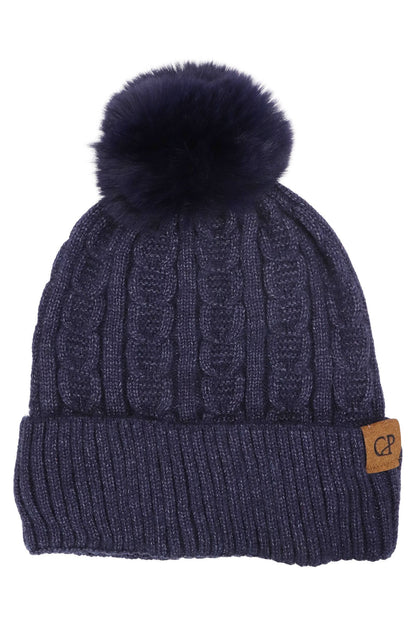 Heathered Cable Knitted Fleece Lined Beanie