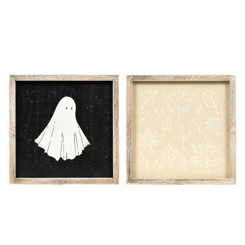 Ghost/Leaves Framed Wood Sign