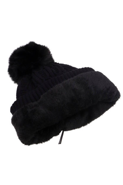 Heathered Cable Knitted Fleece Lined Beanie