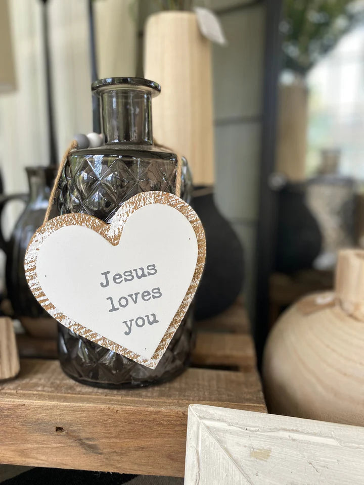 Jesus Loves 3D Hanging Heart w/ Beads