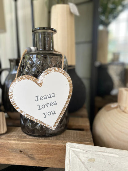 Jesus Loves 3D Hanging Heart w/ Beads