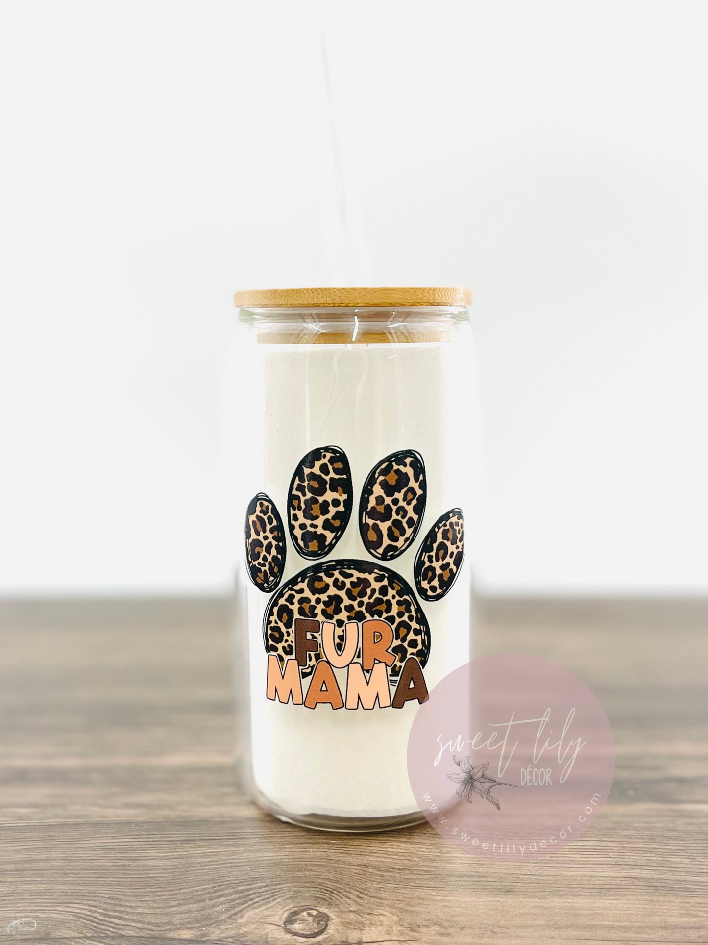 Leopard Fur Mama 16 oz. Glass Can