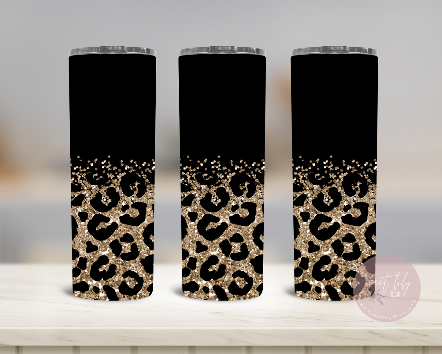 Black & Gold Leopard 20 oz. Skinny Tumbler