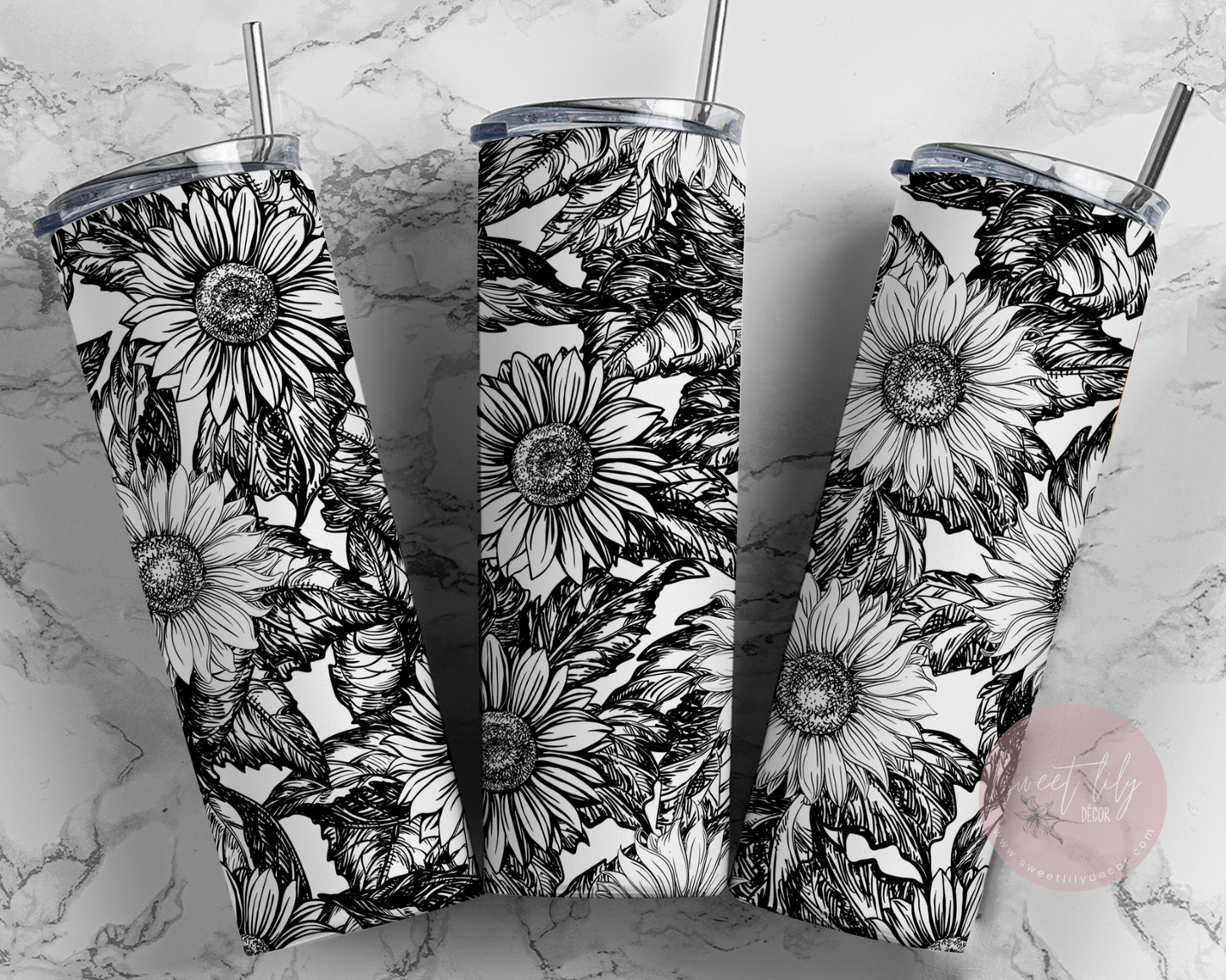 Black Sunflowers 20 oz. Skinny Tumbler