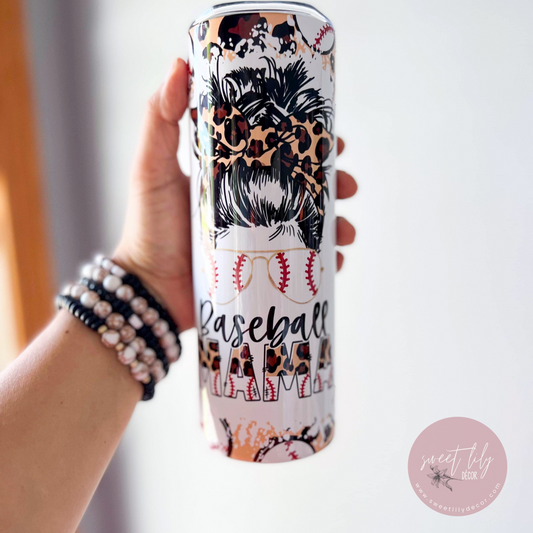 Leopard Baseball Mama 20 oz. Skinny Tumbler