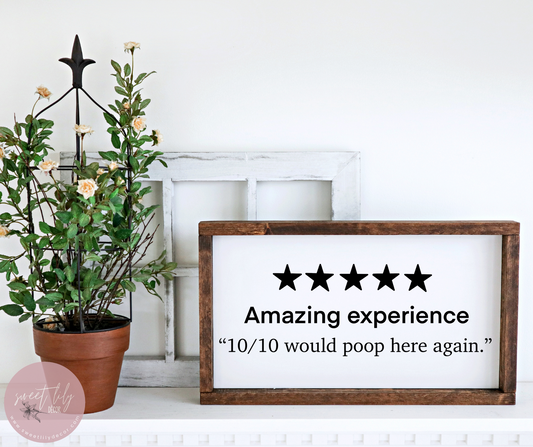 5 Star Bathroom Review Wood Sign 6x12