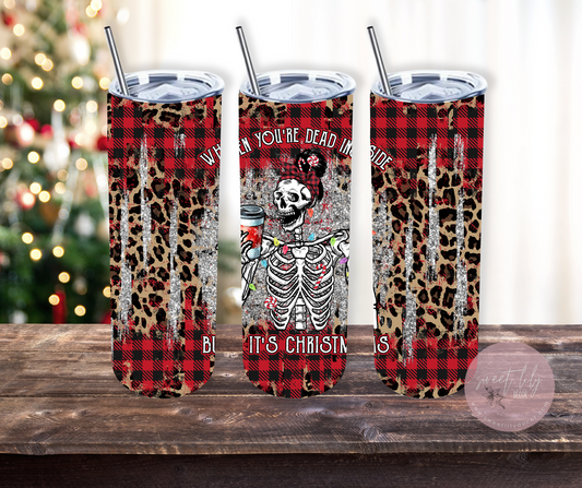 Dead Inside But It's Christmas Plaid 20 oz. Skinny Tumbler