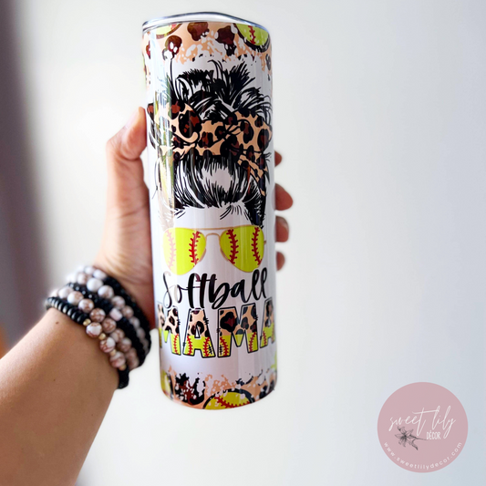 Leopard Softball Mama 20 oz. Skinny Tumbler